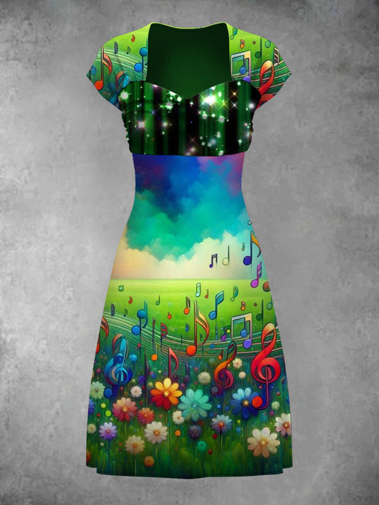 Rio Rock Festival Art Print Elegant Chic Short-Sleeved Temperament Dress