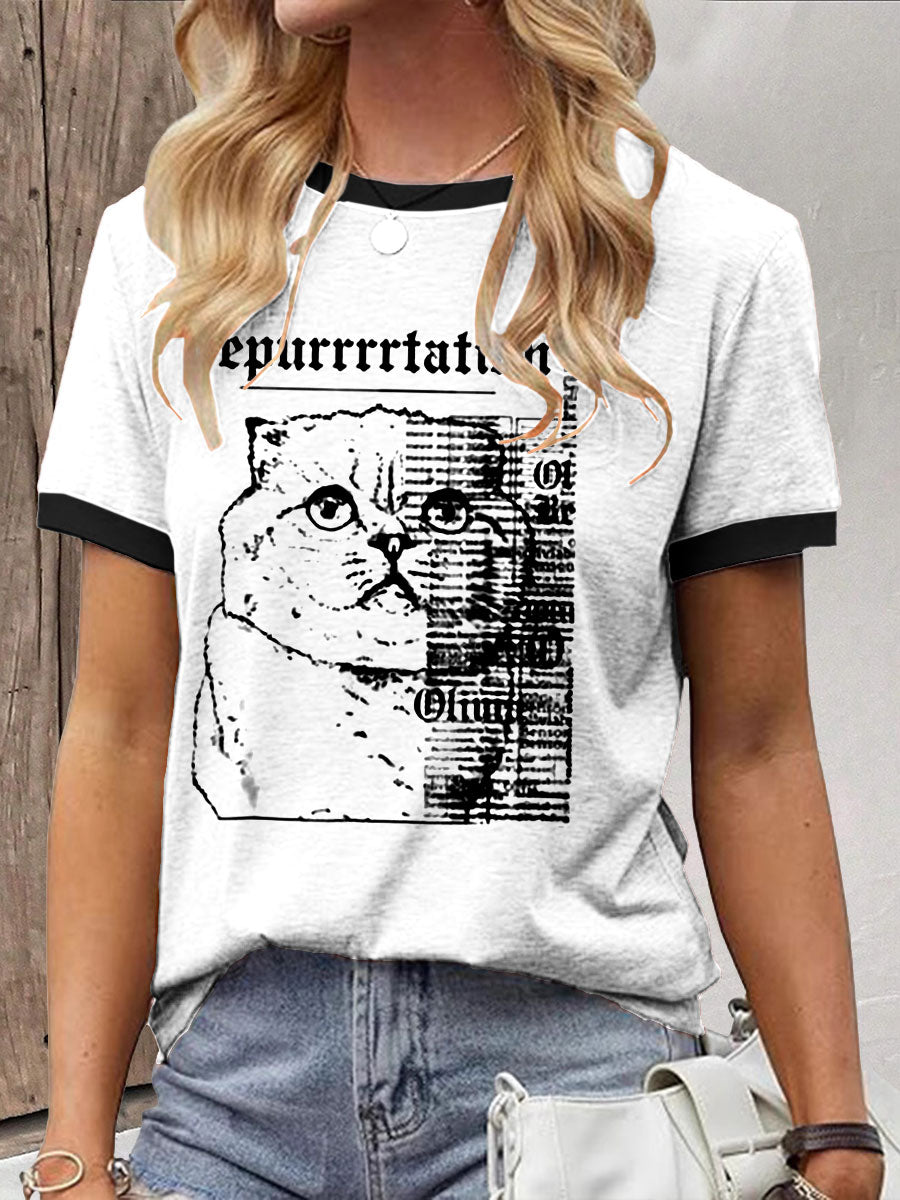 Women's Snake Album Cat Printed T-shirt