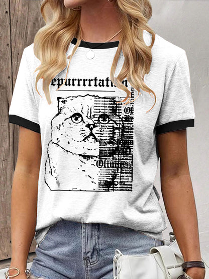 Women's Snake Album Cat Printed T-shirt