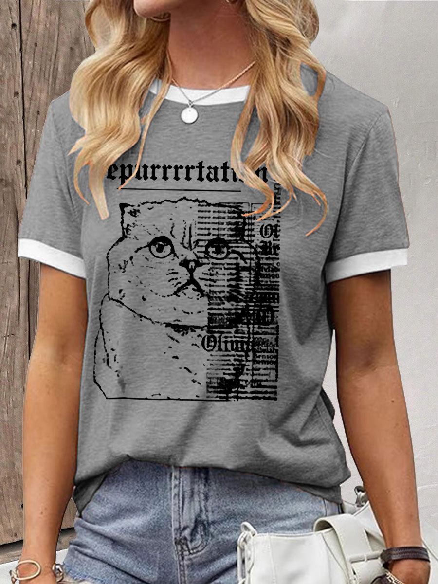 Women's Snake Album Cat Printed T-shirt