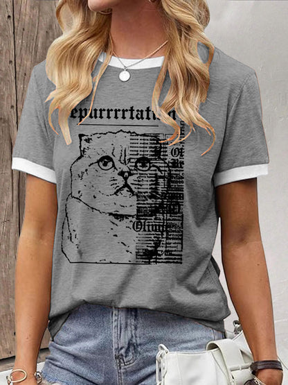 Women's Snake Album Cat Printed T-shirt