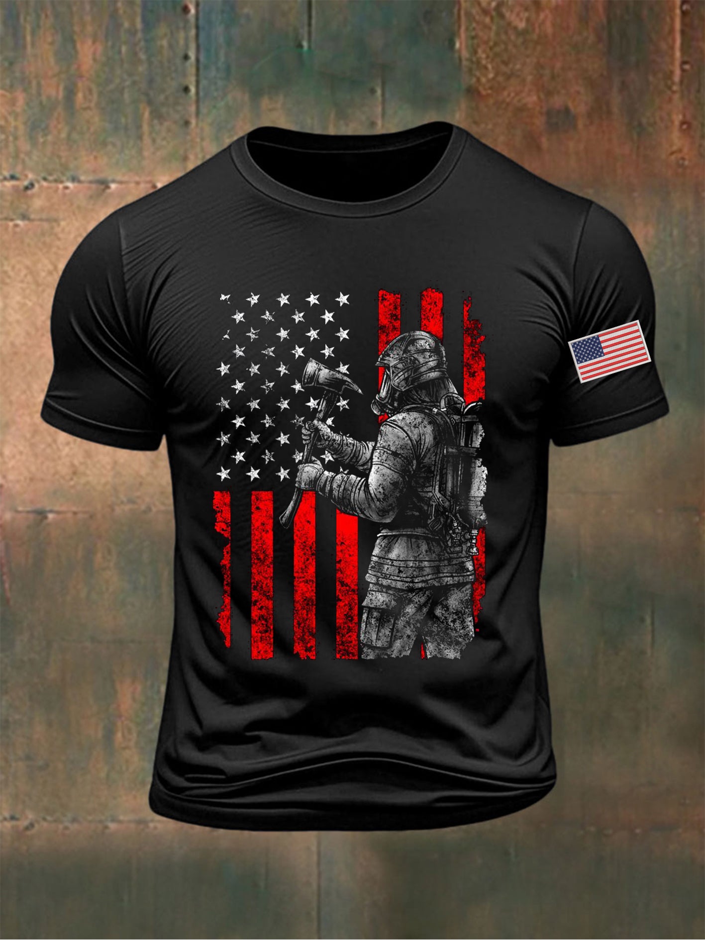 Men's American Firefighting Printed T-shirt