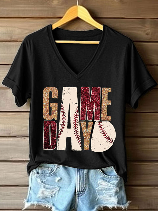Women's Baseball Game Day Print V-Neck T-Shirt