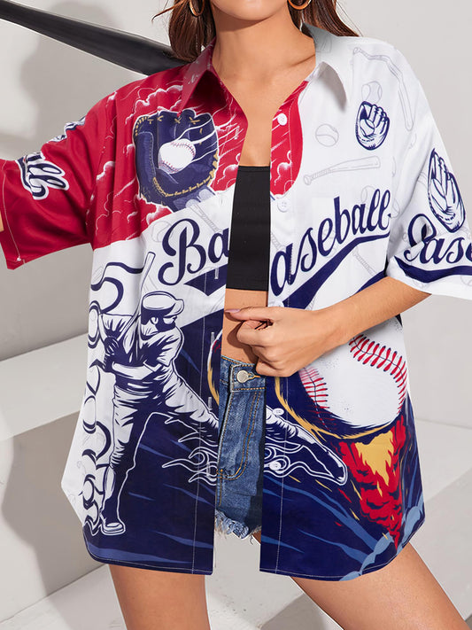 Women's Baseball Print Loose Shirt