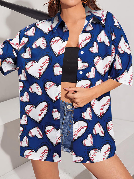 Women's Baseball Print Loose Shirt