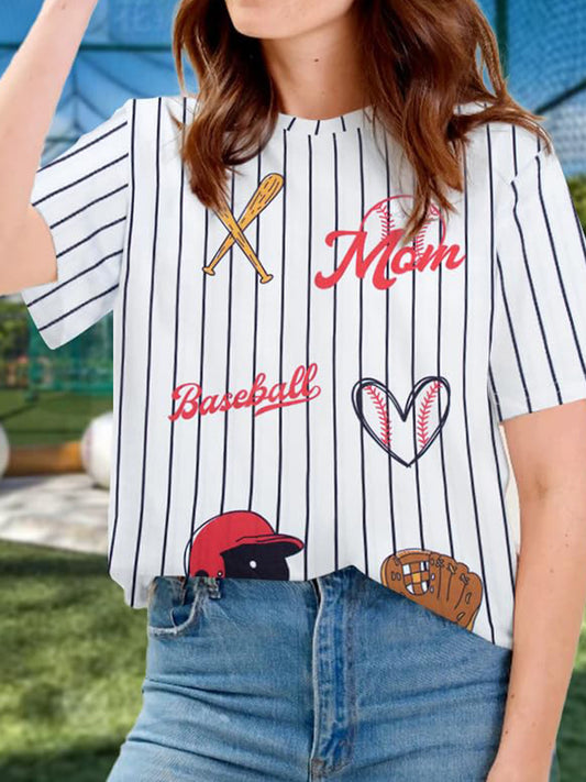 Women's baseball print T-shirt