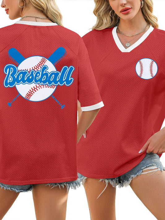 Women's baseball print T-shirt