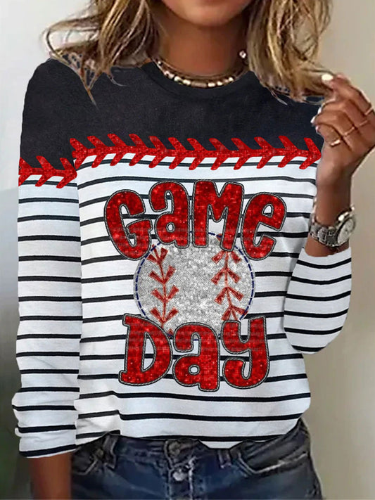 Women's Baseball Game Day Striped Long Sleeve T-Shirt