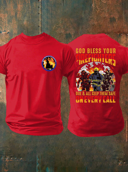 Men's Idaho Wildland Firefighter God Bless Firefighters Printed T-shirt