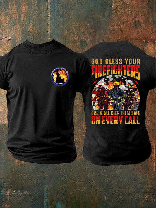 Men's Idaho Wildland Firefighter God Bless Firefighters Printed T-shirt
