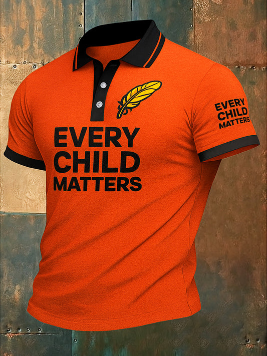 Every Child Matters Art Printed Waffle Texture Athletic V-Neck Short Sleeves Polo Shirt