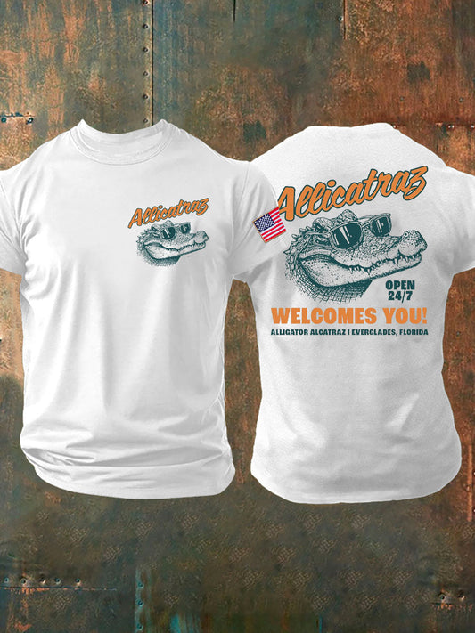 Men's Alligator Alcatraz Funny Florida Everglades Dark Humor Printed T-shirt
