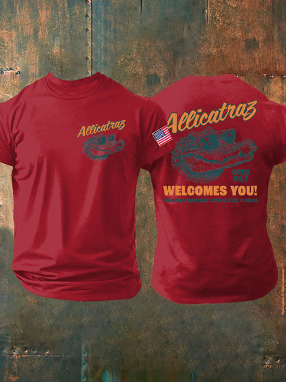 Men's Alligator Alcatraz Funny Florida Everglades Dark Humor Printed T-shirt