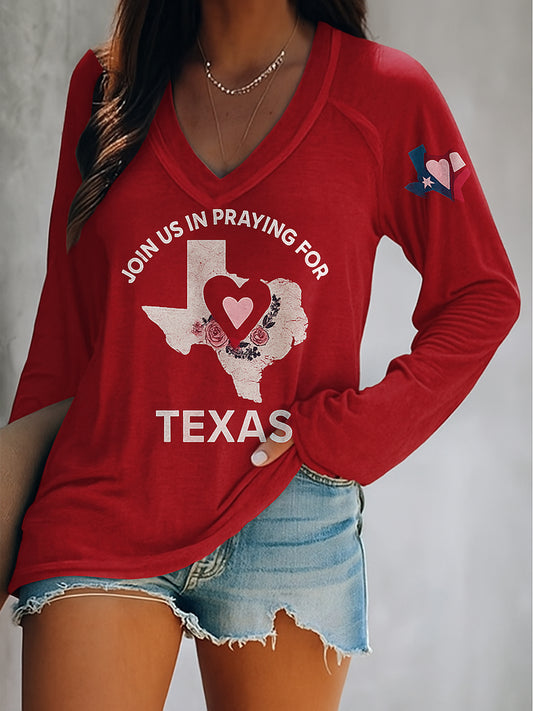 🙏💔Join us in praying for Texas.🙏V-neck Retro Pray For Texas Texas Strong Print T-Shirt