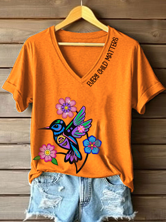 Women's Every Child Matters Floral Print V-Neck T-Shirt
