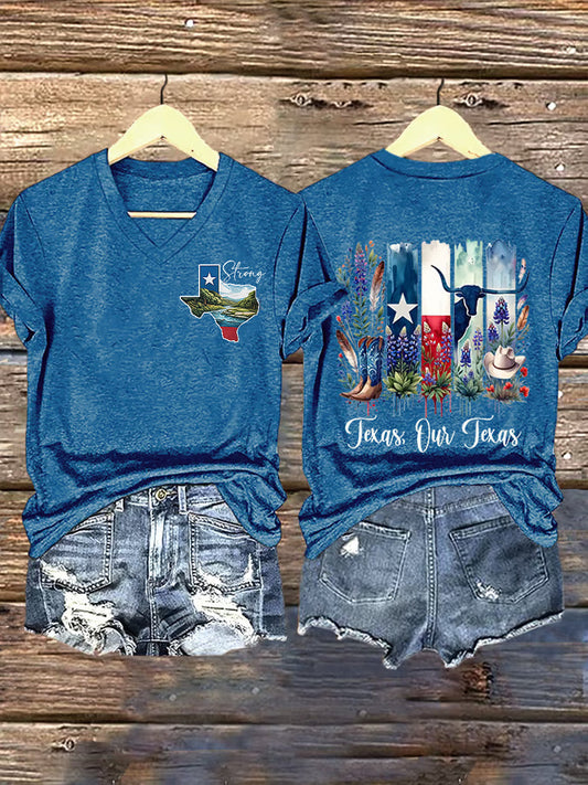 🙏💔Join us in praying for Texas.🙏Women's Texas Strong Printed Vintage V-Neck Short Sleeves T-Shirt