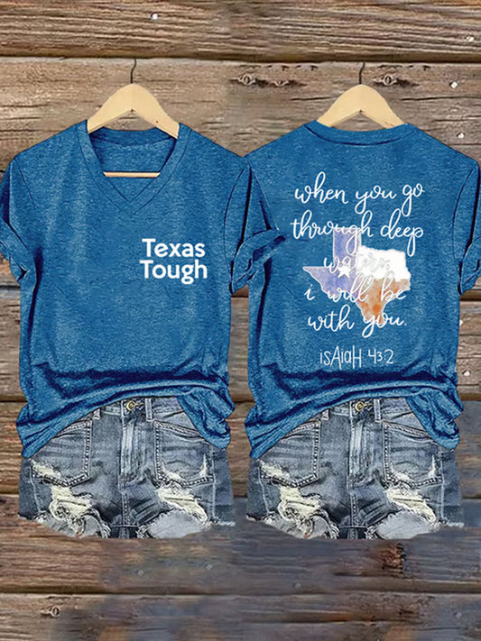 🙏💔Join us in praying for Texas.🙏Women's Texas Strong Printed Vintage V-Neck Short Sleeves T-Shirt