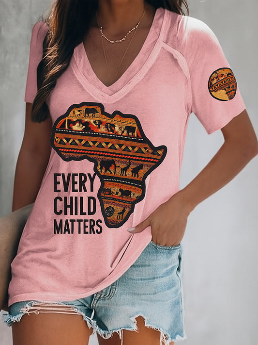 Every Child Matters Art Pattern Printed Vintage V-Neck Short Sleeves T-Shirt