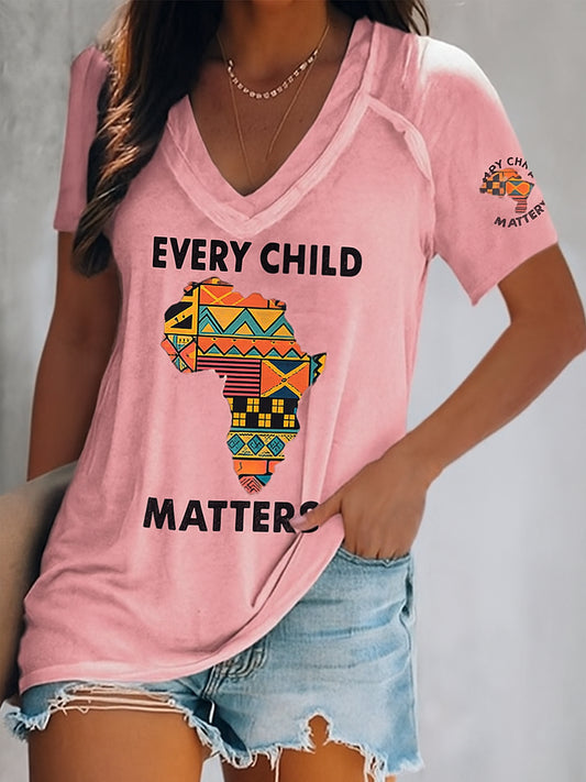 Every Child Matters Art Pattern Printed Vintage V-Neck Short Sleeves T-Shirt