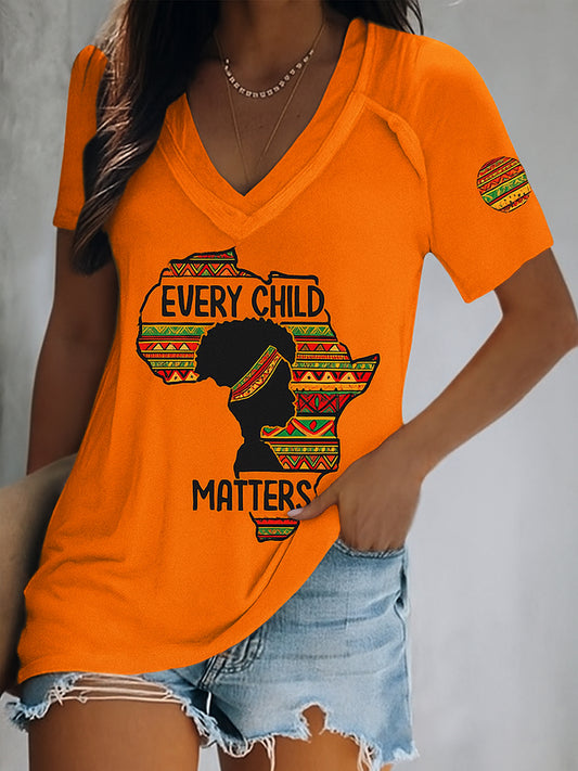 Every Child Matters Art Pattern Printed Vintage V-Neck Short Sleeves T-Shirt