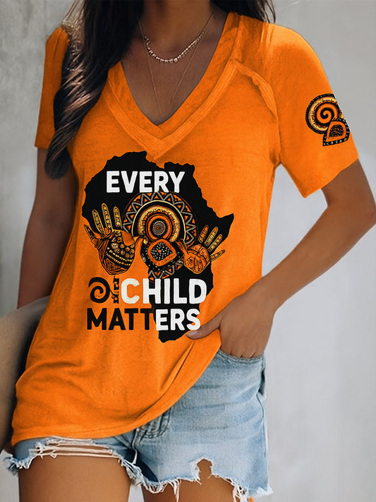 Every Child Matters Art Pattern Printed Vintage V-Neck Short Sleeves T-Shirt
