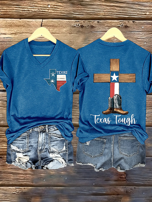 🙏💔Join us in praying for Texas.🙏Women's Texas Strong Printed Vintage V-Neck Short Sleeves T-Shirt