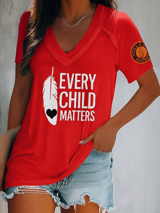 Every Child Matters Art Pattern Printed Vintage V-Neck Short Sleeves T-Shirt