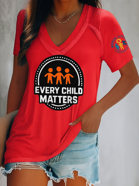 Every Child Matters Art Pattern Printed Vintage V-Neck Short Sleeves T-Shirt