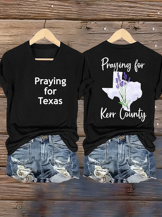 🙏💔Join us in praying for Texas.🙏Women's Texas Strong Printed Vintage V-Neck Short Sleeves T-Shirt