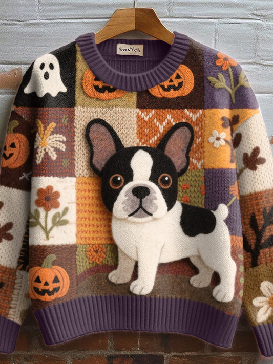 Women's Cute Dog Felt Art Cozy Knit Sweater