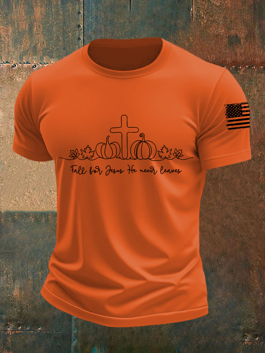 Men's Fall For Jesus He Never Leaves Short-sleeved T-shirt