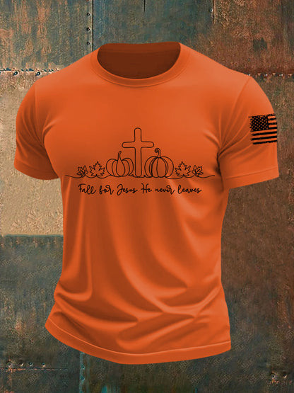 Men's Fall For Jesus He Never Leaves Short-sleeved T-shirt