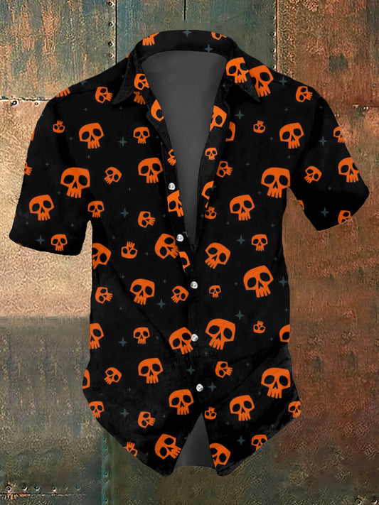 Men's Abstract Psychedelic Skull Print Casual Short Sleeved Shirt