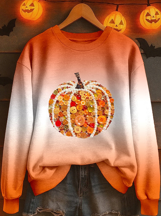 Women's Button Pumpkin Pattern Sweatshirt