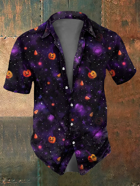 Men's Abstract Psychedelic Halloween Print Casual Short Sleeved Shirt