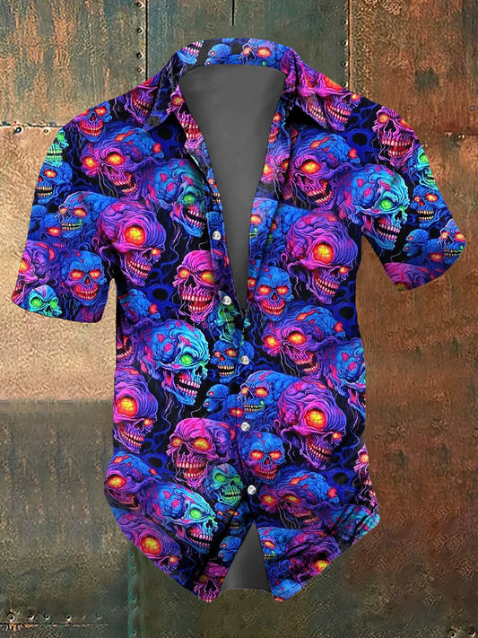 Men's Abstract Psychedelic Skull Print Casual Short Sleeved Shirt