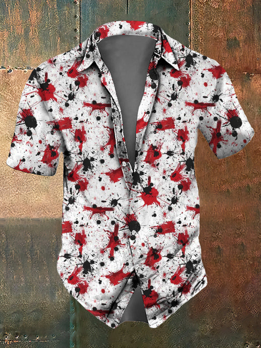 Men's Abstract Halloween Blood Print Casual Short Sleeved Shirt