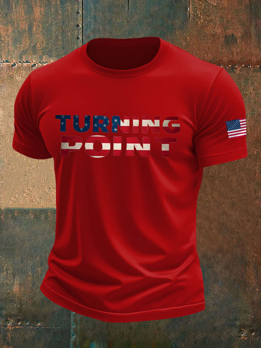 Men's Charlie Kirk Turning Point imitation cotton short-sleeved T-shirt