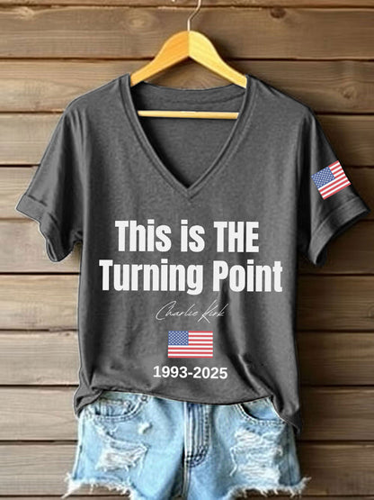 Women's This Is The Turning Point Print V-Neck T-Shirt