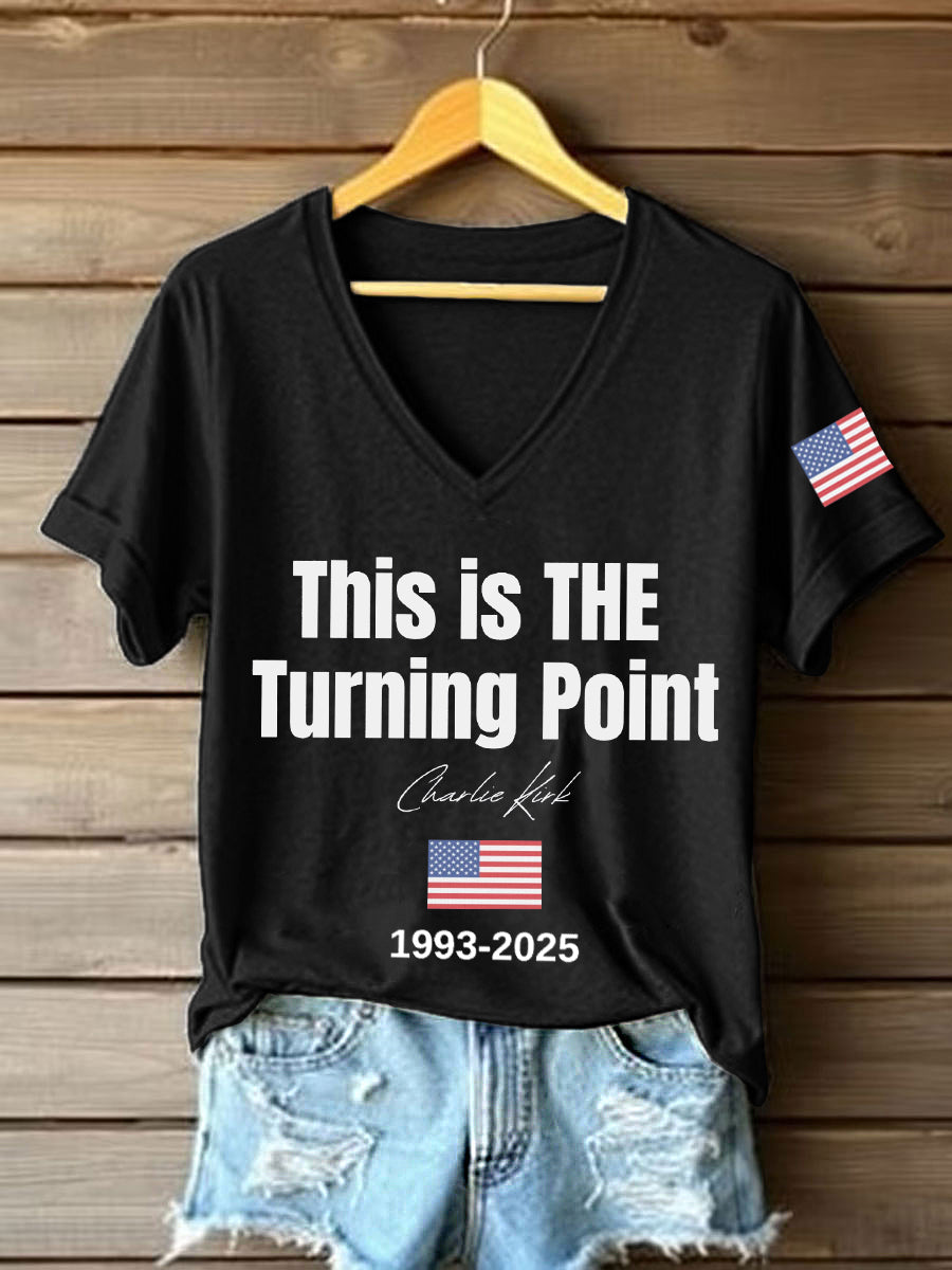 Women's This Is The Turning Point Print V-Neck T-Shirt