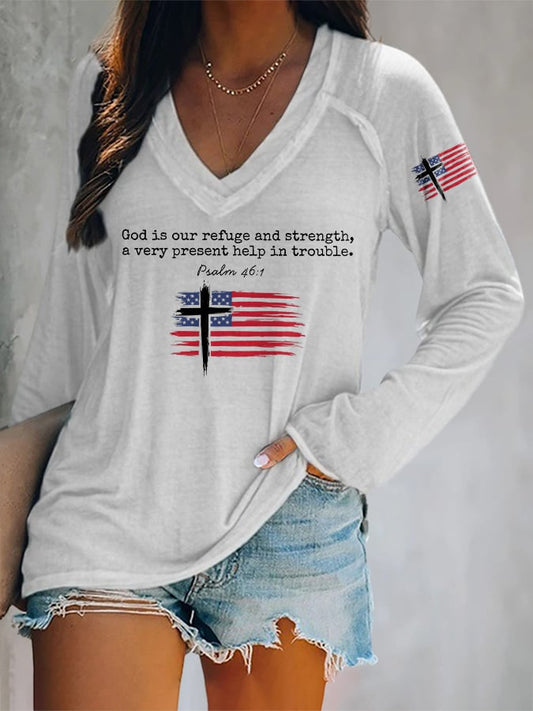 Women's Faith Flag Double Layer Neck Long Sleeve T-Shirt