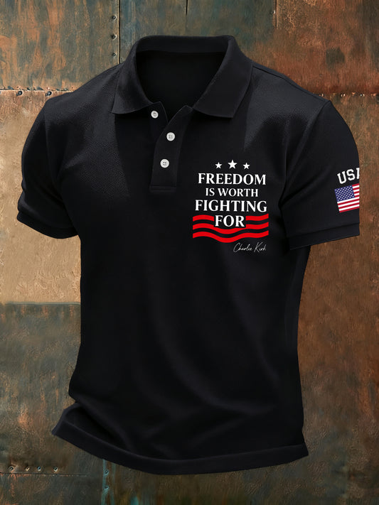 Men's Vintage Art Short Sleeve Casual Polo Shirt