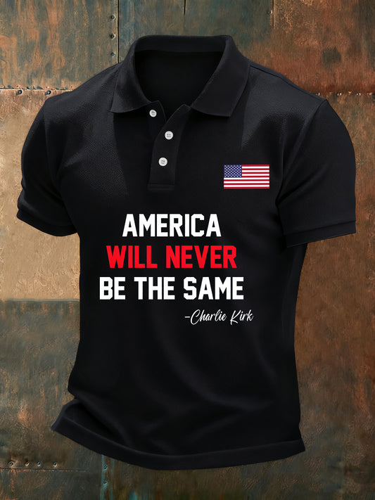 Men's Vintage Art Short Sleeve Casual Polo Shirt