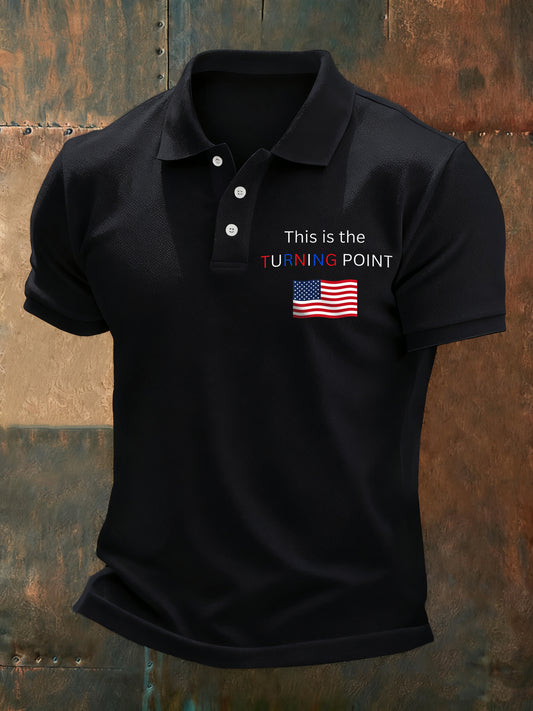 Men's Vintage Art Short Sleeve Casual Polo Shirt