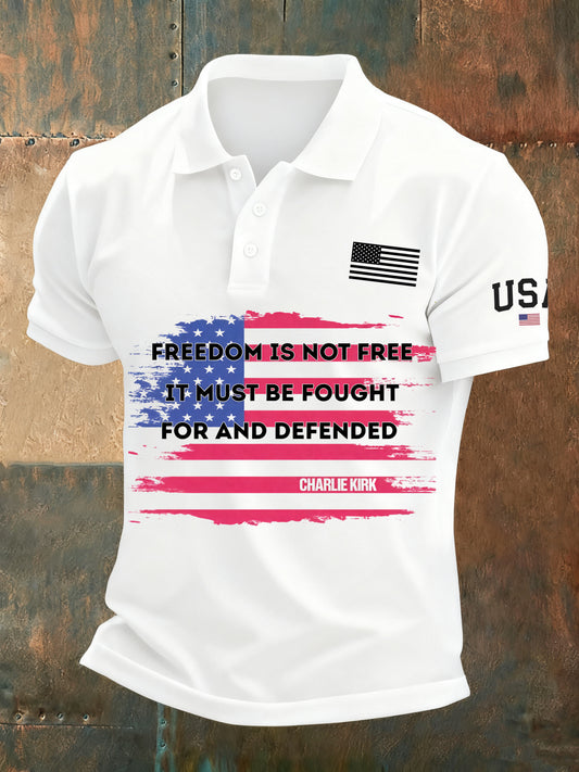 Men's Vintage Art Short Sleeve Casual Polo Shirt
