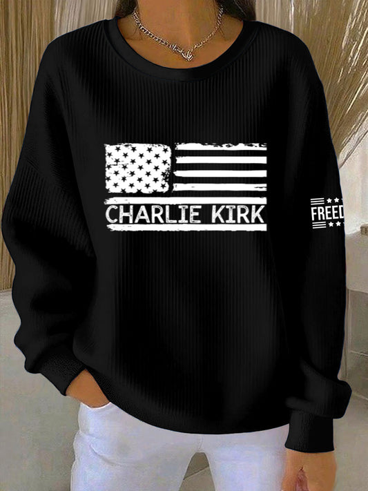 Women's Charlie Kirk Freedom Printed Round Neck Long Sleeved Sweatshirt