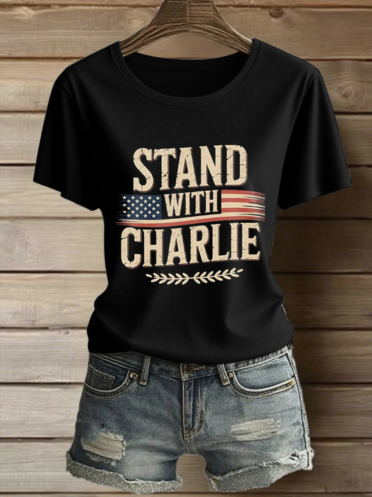 Women's Charlie Kirk Printed Vintage Fashion Loose Short Sleeve T-Shirt