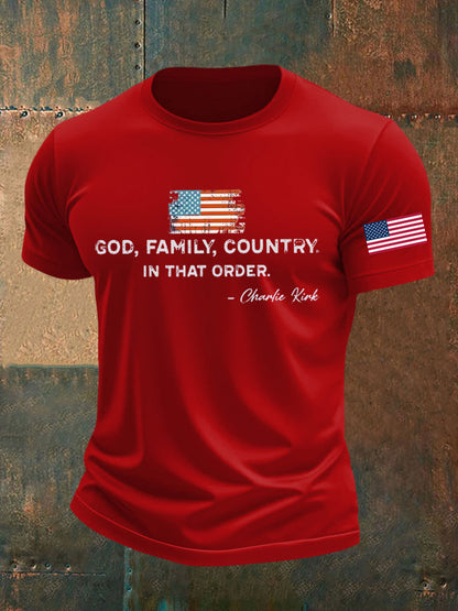Men's God Family Country In That Order Printed T-shirt