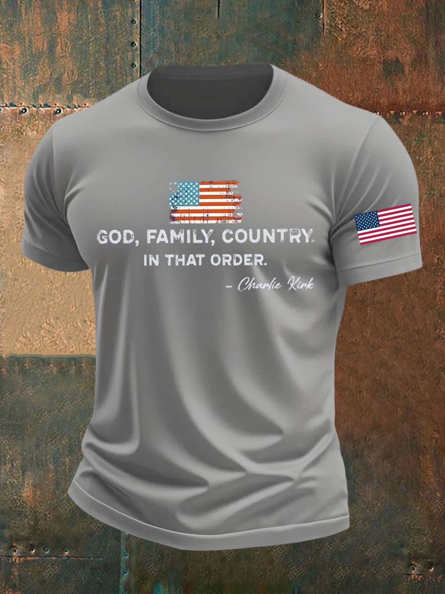 Men's God Family Country In That Order Printed T-shirt