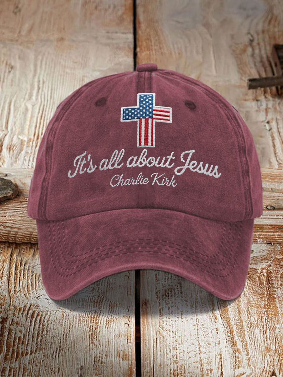 Unisex It's All About Jesus Charlie Kirk Cross Print Hat
